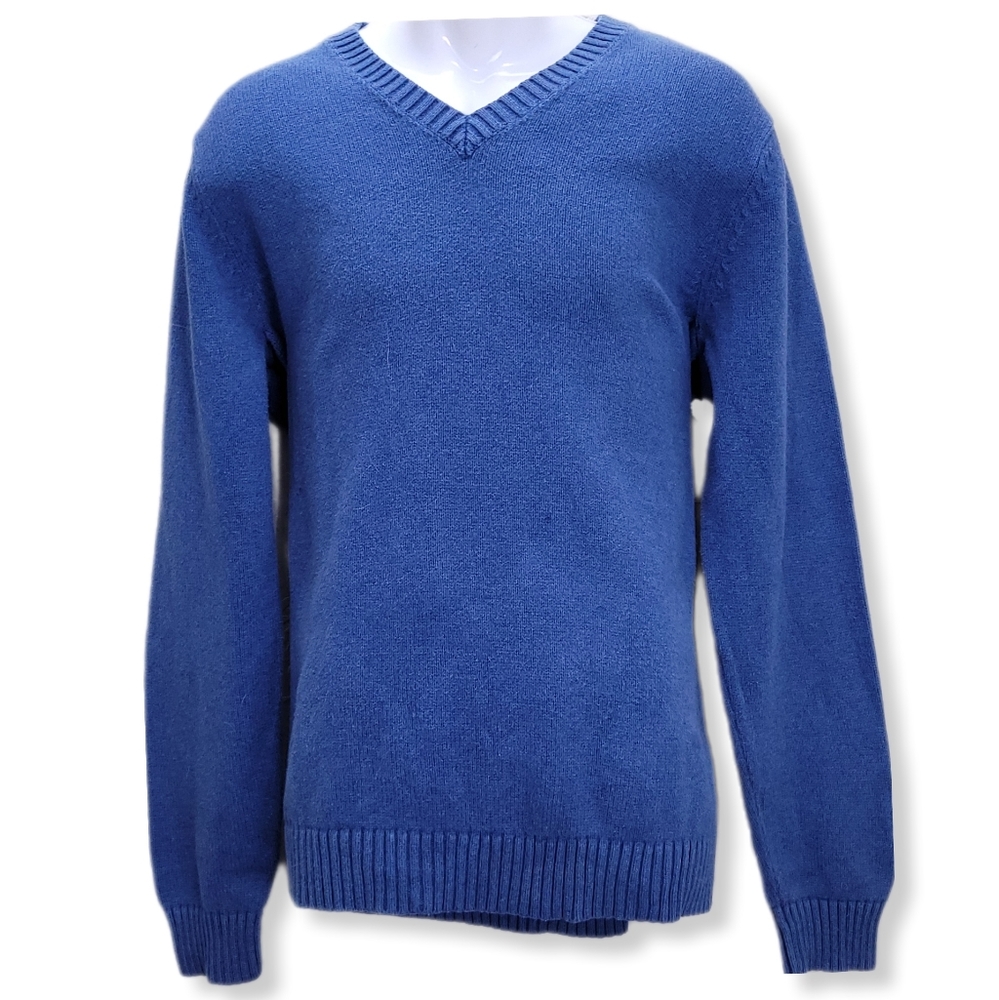 L.L. Bean Mens L Tall Sweater Blue Long Sleeve V-Neck Cotton Stretch Pullover